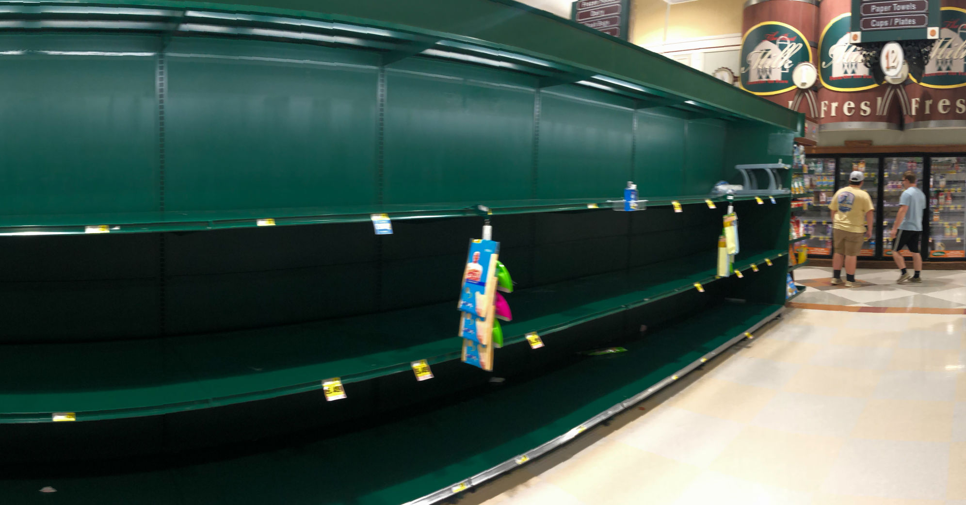 Empty toilet paper aisle at Harris Teeter in Aberdeen on Sunday